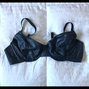 Allure Black Leather Bra XL Fits 36D/38C